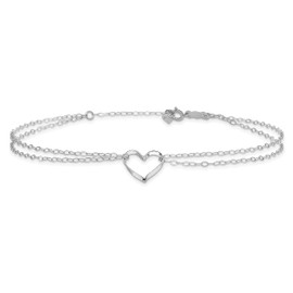 IceCarats 14K Solid White Gold Double Strand Heart Love 9 inch Anklet Summer Beach Foot Ankle Bracelet