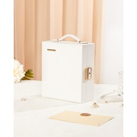 Enthralite Travel Jewelry Case|Travel essentials for vacation|Portable Jewelry Box with Mirror|PU Leather Small Jewelry Organizer for Rings, Earrings, Necklaces, Bracelets (White)