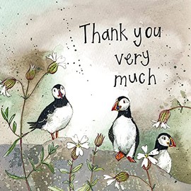 ALEX CLARK Thank You Very Much Puffins Foil Card - Seaside - Birds - Nature - Flowers - Wildlife - Thank You Card - Designed and Printed in the UK…