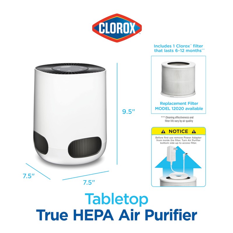 Clorox Air Purifiers for Bedroom Home, True HEPA Filter, Small