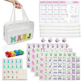 Mahjong Set,American Mahjong Game Set,Complete Mahjong Tile Set with 166 White Tiles (1.2’’),4 Tile rulers,4 dice,1 Bag,100 Chips,5 Instruction Manuals,Mahjong Game Gift for Enthusiasts