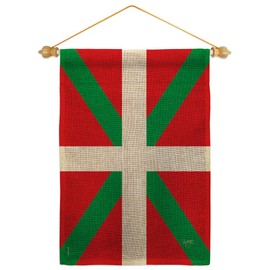 Basque Country Burlap Garden Flag Set Wood Dowel Regional Nationality Nation International World Particular Area Small Decorative Gift Yard House Banner Double-Sided Made In USA 13 X 18.5