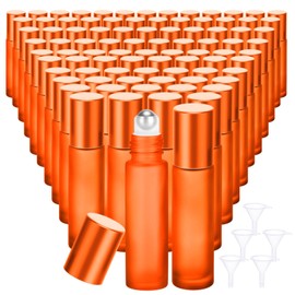 Sumind 150 Pcs Essential Oil Roller Bottles 10 ml Glass Empty Roll on Bottles with Stainless Steel Balls Leak Proof with 5 Funnel for Travel Essential Oil(Frosted Orange)