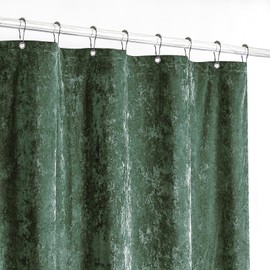 Fredsure Distressed Velvet Shower Curtain Set, 13 Pieces Blackish Green Including 1 Piece 72"x72" Shower Curtain and 12 Pieces Silver Hooks