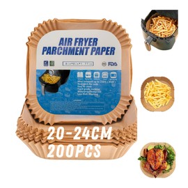 Luftfritteuse-Papier, 20 cm x 20 cm x 4,5 cm, Luftfritteuseformen, Airfryer-Papier für gesundes Kochen, Papiermaterial, quadratische Form, kompakte Größe.
