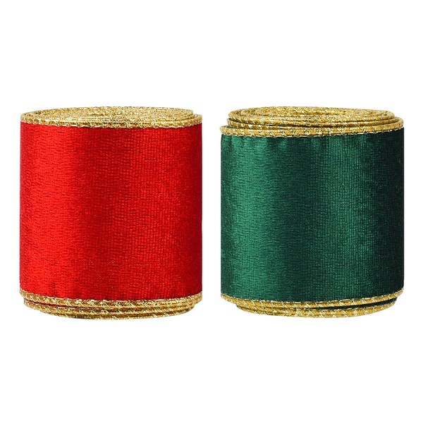 HIXNUG 2 Rolls Velvet Wired Ribbon Wide Wired Edge Ribbon