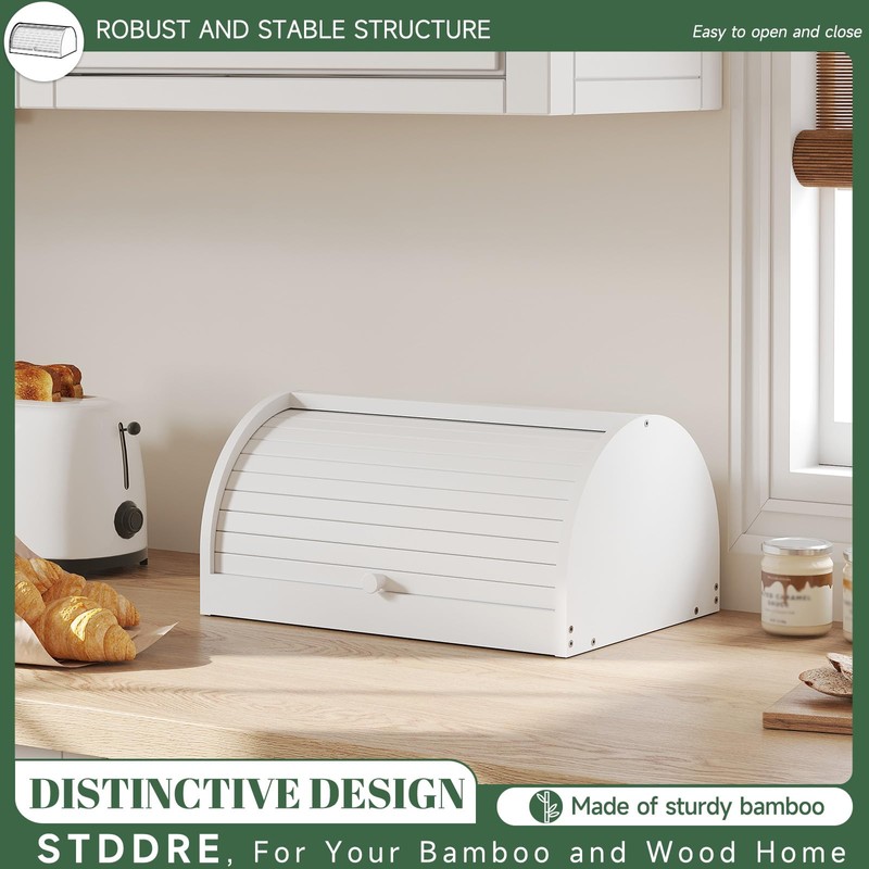 STDDRE Corner Bread Box for Kitchen Countertop Roll Top Bread