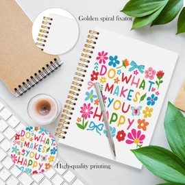 LADOCK Do What Makes You Happy Inspirational Spiral Notebook, Boho Floral Mental Health Notebooks for Women, Positive Affirmation Journal, Motivational Gifts for Women, 5.5x8.3