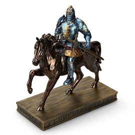 HDMbigmi King's Guard Cavalry Warrior Leader Swordsman Armor Knight Statue Ornament as Gift for Office and Home (Blue)