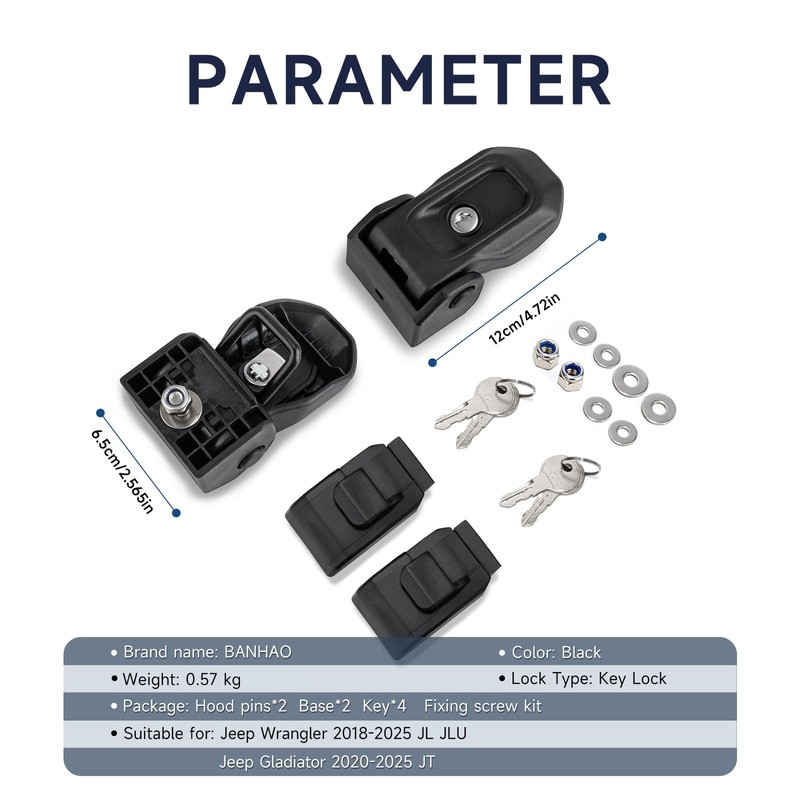 BANHAO Hood Latches Locking Hood Catch Kit Compatible with Jeep