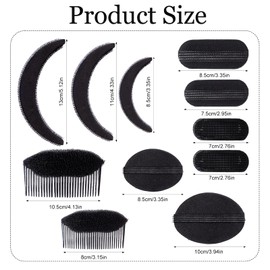 11 Pcs Bump It up Volume Hair Accessory Bases Set Insert Invisible Fluffy Hair Pad Combs Clips Sponge Styling Braid Tool Bun Updo Accessories for Women DIY Hairstyles(Black)