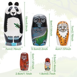 NEPOG Nesting Dolls for Kids, Panda Orangutan Leopard Monkey Squirrel Handmade Stacking Wooden Matryoshka Dolls, 5 Piece Matryoshka Russian Dolls for Girls Boys Birthday or Home Decoration
