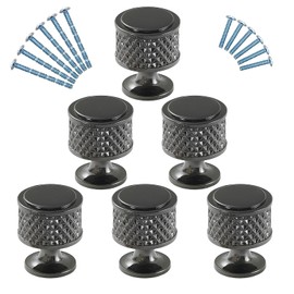 YNDD Pack of 6 Round Furniture Knobs, Black, Metal Cabinet Knobs, Modern Single Hole Drawer Knobs, Zinc Alloy Kitchen Knobs, Dresser Handles for Drawers, Kitchen Cabinets, Bedroom, Wardrobe