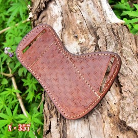 Leather Brown Saddle Belt Sheath for Fixed Blade Knife Slots Pancake Opening ~1 x 5/8"