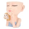 Flower Pot Girl and Dog Cute Style Bottom Drainage Hole