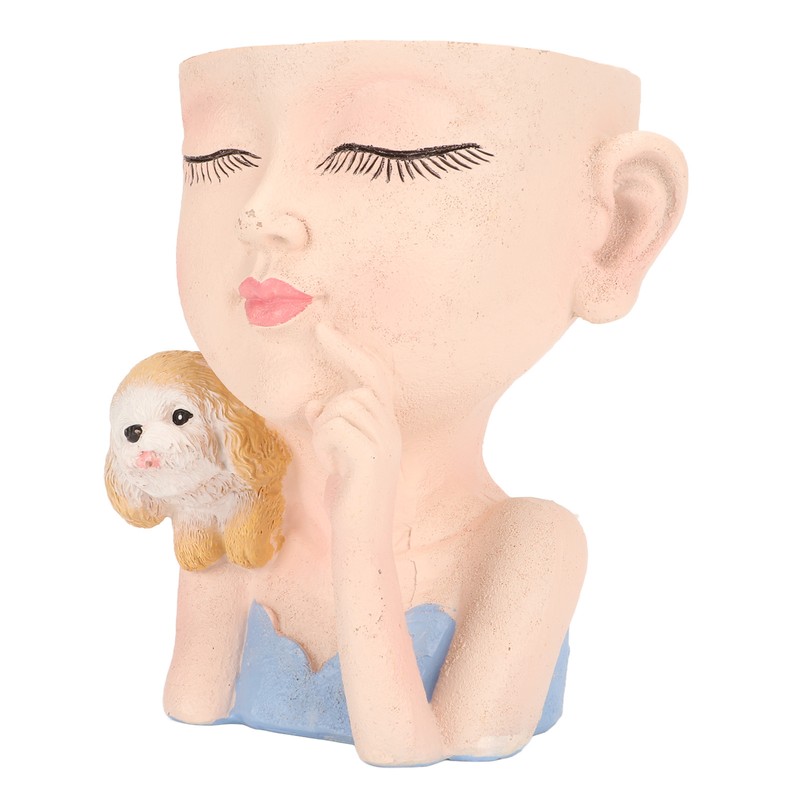 Flower Pot Girl and Dog Cute Style Bottom Drainage Hole