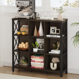 FATORRI 9 Cube Storage Bookshelf, Modern 4 Shelf Book Shelf, Wood and Metal Cubby Bookcase for Home Office (39.38" W, Walnut Brown)