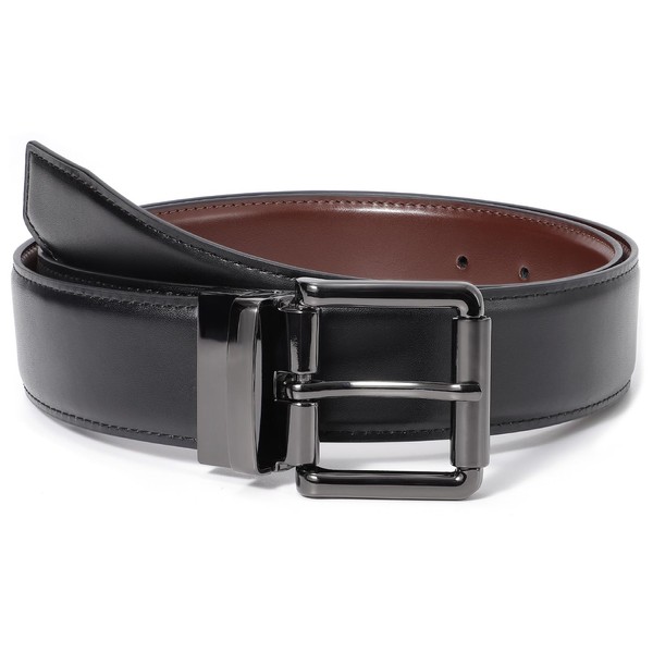 KASBAH Men's Reversible Leather Belt Work Casual Belt Two-in-One Belt