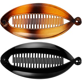 Pack of 4 Women’s Banana Clips Fish Clips Banana Fish Combs Wide Tort Toned Comb Long Hair Clips Fish Handle Slide Size 14 cm Style B