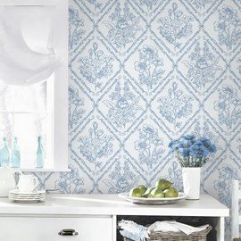 Peel and Stick Wallpaper Vintage Wall Paper Blue and White Contact Paper Floral Removable Wallpaper for Bathroom Bedroom Flower Waterproof Self Adhesive Vinyl Drawer Decor 17.3"x393.7"