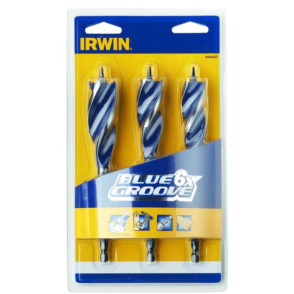 Irwin 10506627 6X Blue Groove Wood Drill Bit, 3 Pieces