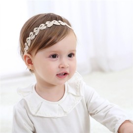 Asphinien Lace Flower Elastic Baby Girl Headbands Bow Hairbands Floral Crown Hair Accessories for Infants Toddlers Kids Birthday Party Baby Shower Headwear (Gold bow, Free)
