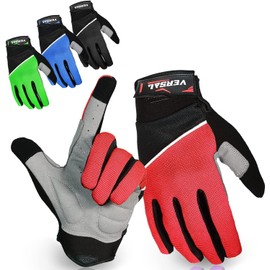 VERSAL Full Finger Cycling Gloves Gel Padded Mountain Bike Gloves Touchscreen Breathable MTB Gloves Bicycle Biking Riding Gloves for Men/Women (S, Red)