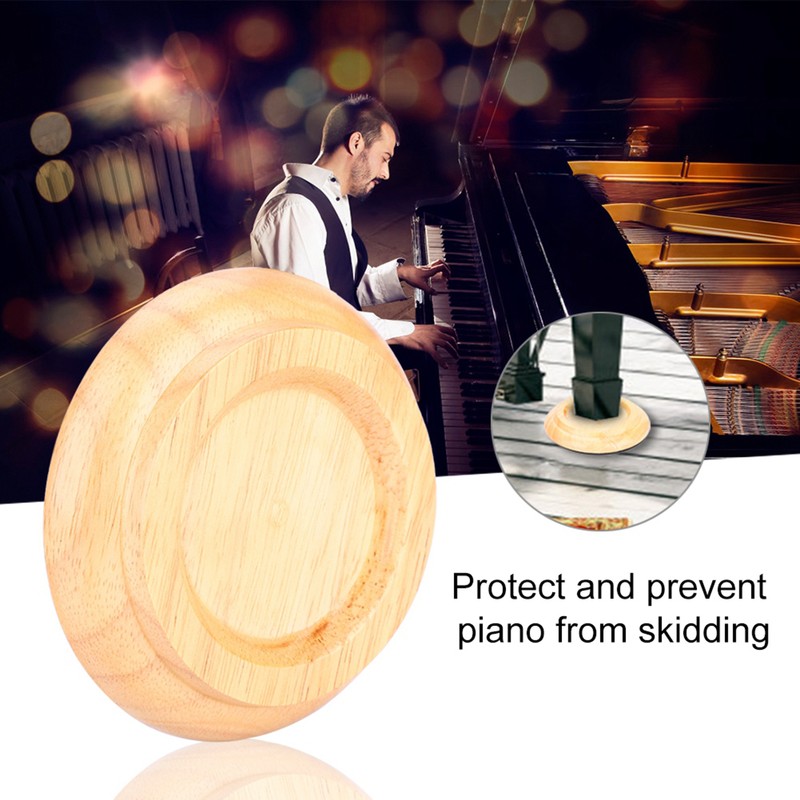 4Pcs Beech Wood Round Piano Foot Pads Set Upright Piano