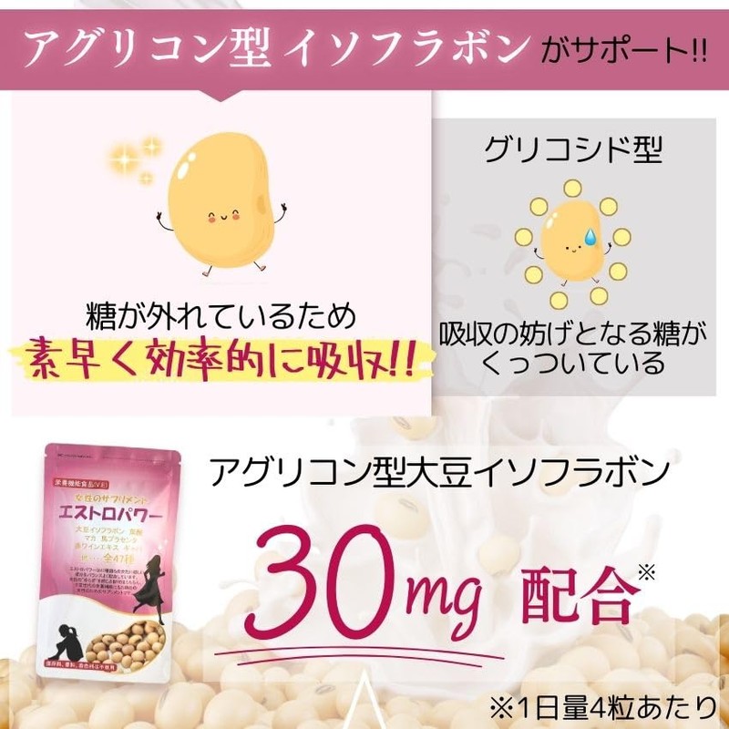 大豆イソフラボン +46成分 エクオール 産生成分 NEWパッケージ 女性 サプリ エストロパワー ×6個セット エクオール