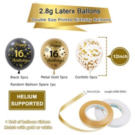 Happy 17th Birthday Balloons Black Gold 15 Pcs,17th Birthday Latex Confetti Balloons Black Gold Decoration 17 Year Old Boys Girls Anniversary Party Celebration Supplies