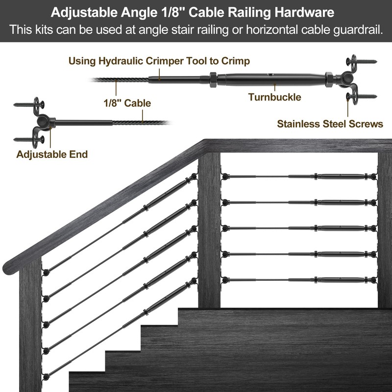 BLIKA 10 Pair 1/8" Black Cable Railing Kit Swage Toggle