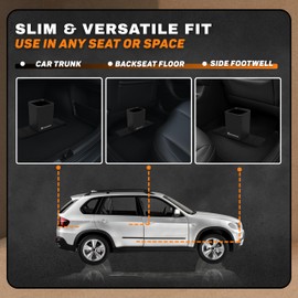 HAUSSIMPLE Car Trash Can Leakproof Compact Garbage Bin w/Stability Flap, Anti-Slip Base, Portable Trash Holder for Cars, Trucks, SUVs, Minivans, Auto Organizer with Trash Bags (Black, Medium)