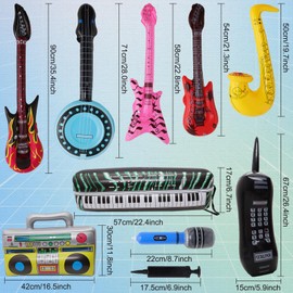 Fumwase 15PCS Inflatable Rock Star Toy Set Inflatable Instruments Party Props Rock Star Toy Set Guitar Bass Party Props for 80s 90s Party Decorations Rock and Roll Party Decorations (Rock Style, 15)
