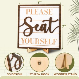 Woodamore Please Seat Yourself Bathroom Sign - Farmhouse Bathroom Signs Decor, Small Bathroom Decor Sign For Shelf Restroom Decor And Accessories, Wooden Bath Sign For Bathroom Decorations