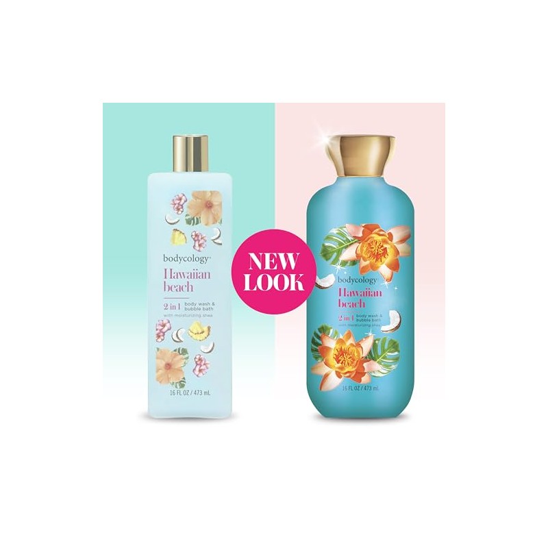 Bodycology 2-in-1 Body Wash & Bubble Bath, Hawaiian Beach, 16