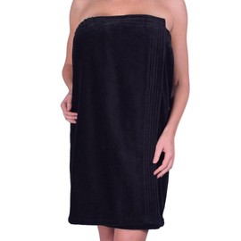 Anatolian Women's Body WRAP Towel - 100% Cotton Adjustable Cover Up for Beach Spa Gym Bath Pool - Made in Turkey (Black, 1)