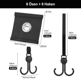 Ysimple Pack of 8 Piping Eyelets for Piping Rail - Pram Hooks, Piping Eyelets Caravan 5/6 mm - 7/8 mm, RV Awning Hooks, Black Piping Strips Hooks, Piping Rail Accessories for Camping Tent Caravan Awning