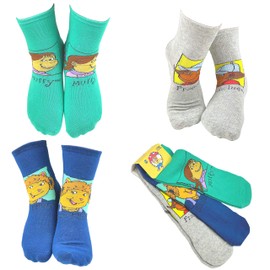 Arthur TV Show Popular Girls Fun Silly Cartoon Kids' Socks - 3 Pair (6-8 Years, Crew_Arthur_2052)