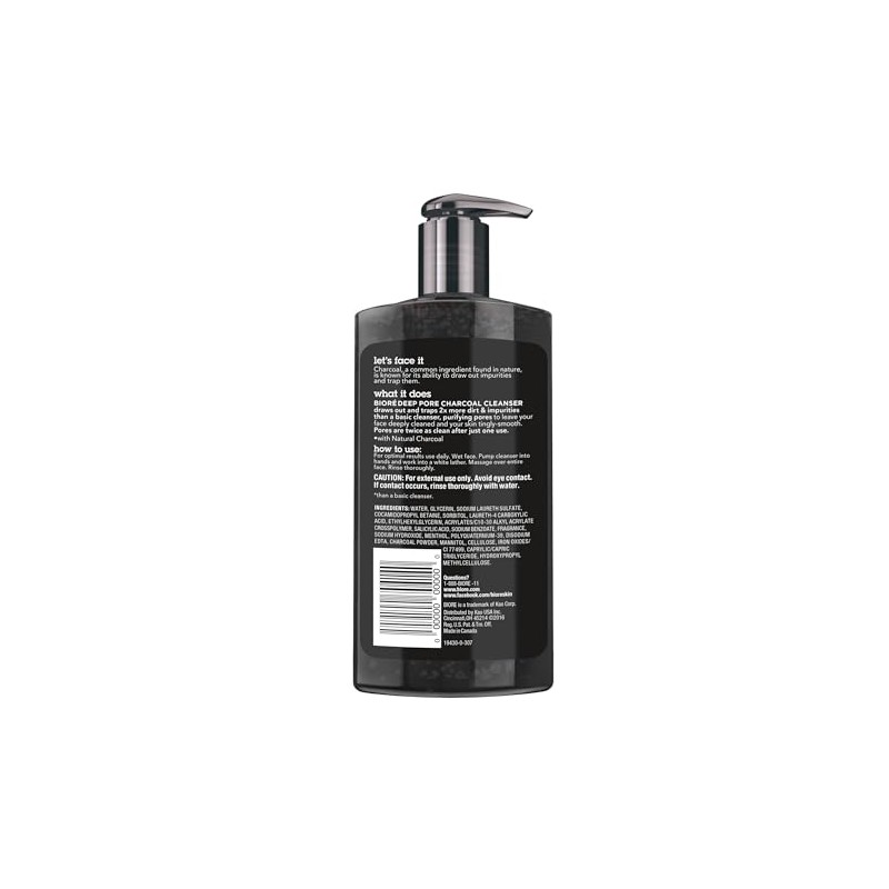 Bioré Men's Skincare Charcoal Face Wash, Deep Cleans Pores &