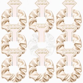 9 Pack Silk Satin Hair Scrunchies for Women Bridesmaid Gifts Silk Hair Ties Hen Do Party Bag Fillers for Bridal Wedding Parties Bachelorette Party Favors(Champagne-White)