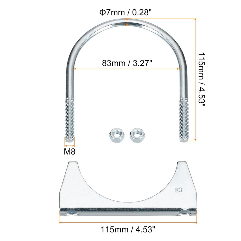 sourcing map sourcing map Muffler U-Bolt Clamps for 83mm(3-1/4") Diameter