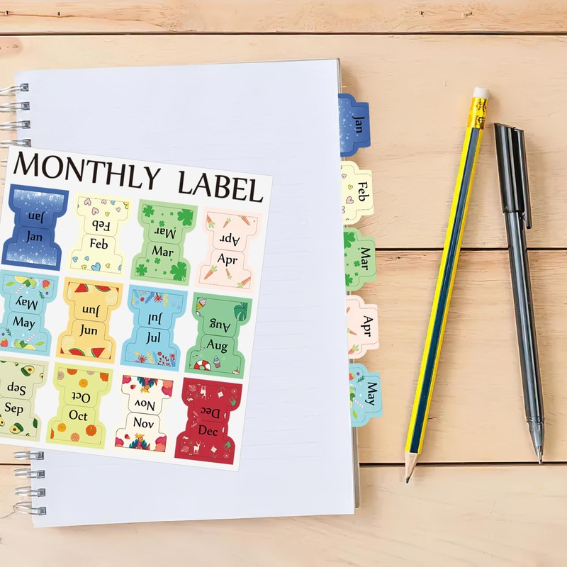 CIEMODA 4 Sheets Colorful Monthly Adhesive Tabs, 48 Pcs Monthly