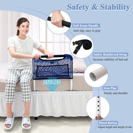 NEAUDE Bed Rails for Elderly Adults Guard Railings Seniors Half Bed Cane Enabler U Bar Side Grab Handrails Assist Under Mattress Bedside Railing Slides with Adjustable Frames for King Queen Size Bed