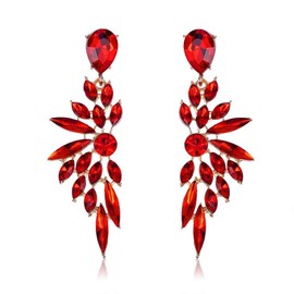 StyleJella Large Red Crystal Wedding Bridal Earrings for Women，Art Deco Rhinestone Angel Wings Long Drop Statement Multi Marquise Cluster Bling Dangle Chandelier Pageant Drag Queen Prom Jewelry Gift