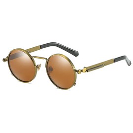 Steam Punk Sunglasses Polarized Men Women Retro Round Sun Glasses Eyewear Vintage Circle Driving Shades,Bronze Tea,one size