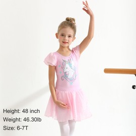 Nutyomi Dance Leotard for Girls Ballet Outfit Tutu Dress Skirted Leotard Dance Outfits Gymnastics Leotards for Girls, Pink, 150