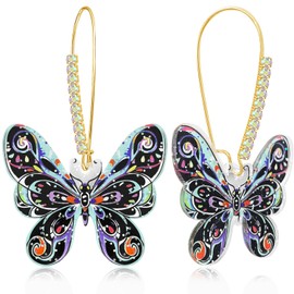JIMARIN Bohemian Handmade Sparkly Crystal Acrylic Butterfly Dangle Drop Leverback Earrings For Women (Black)