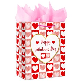 HEYINSHEN Happy Valentine's Day Gift Bag Valentine Gift Bags with Tissue Paper Heart Valentine's Day Paper Bags Heart Gift Bag (Love, Heart) Valentine's Day Gifts for Girlfriend Boyfriend Wife Women