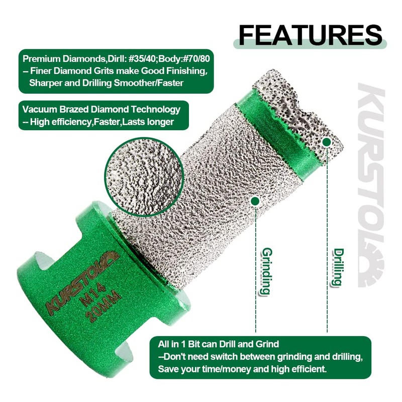 KURSTOL Diamond Core Drill Bits - 4/5" Versatile Drilling Milling