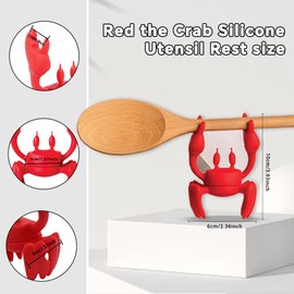 PAASTAI Crab Silicone Utensil Rest-Heat-Resistant Stove Organizer, Steam Release Spoon Holder for Stove Top, Non-Slip Kitchen Gadget for Grilling/Cooking, Perfect Funny Kitchen Gift (Red)